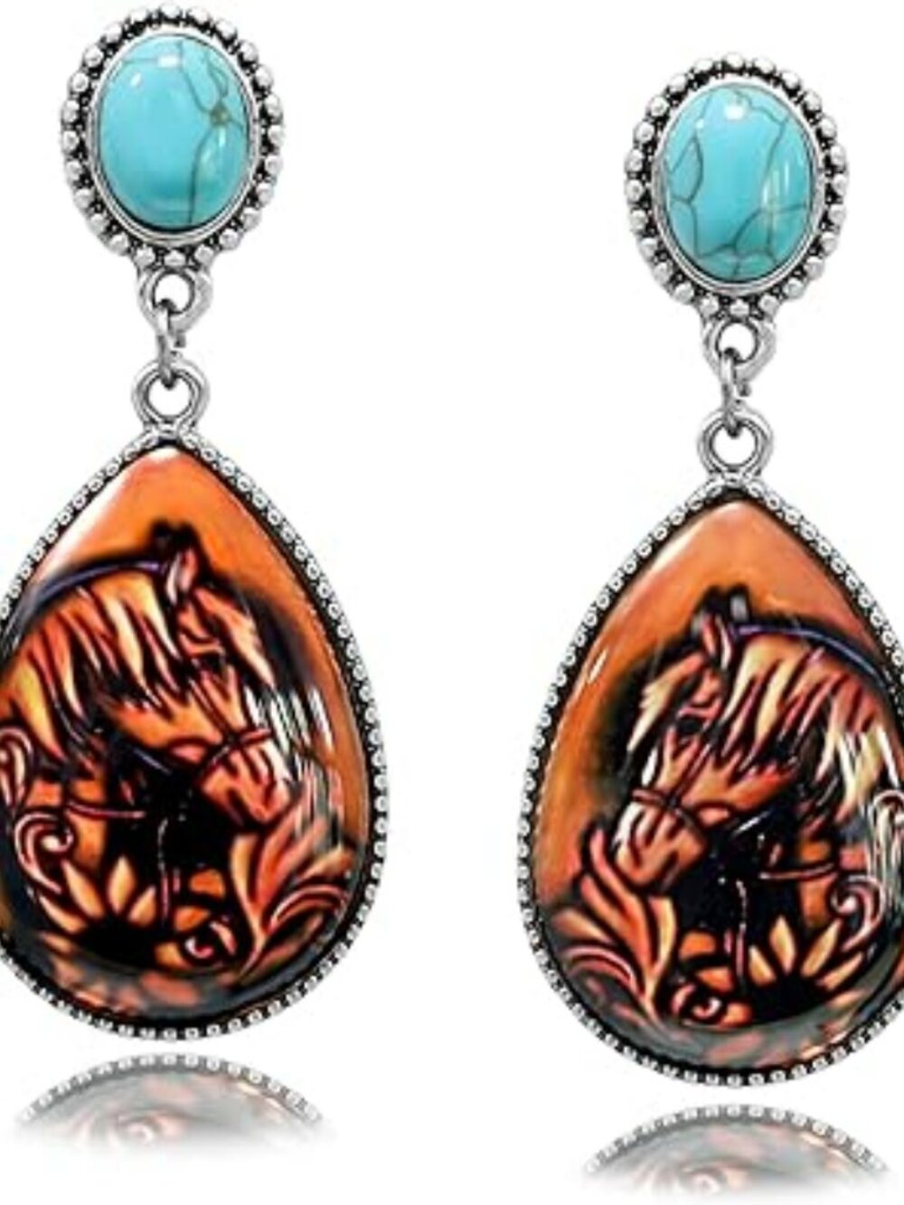 New Western Horse Head Earrings Jewelry Boho Turquoise Teardrop Cameo Cowgirl